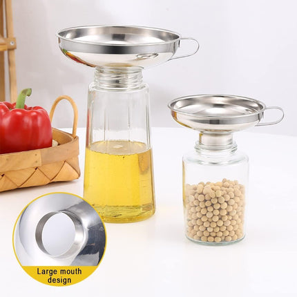 2pcs Stainless Steel Wide Mouth Funnel Large Bore Oil Drain Household Funnel Set