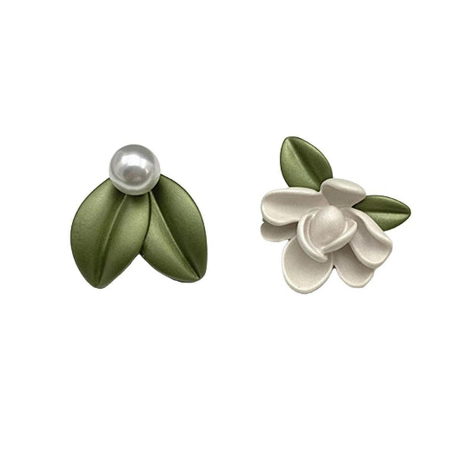 Green 925 Silver Needle Summer Sweet Flower Cluster Asymmetry Earrings Stud Gift - Aimall