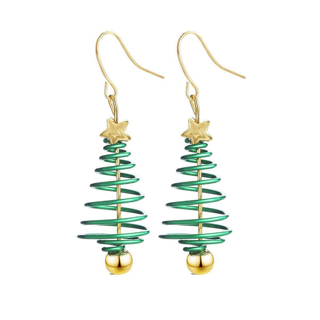 Festive Green Christmas Tree Earrings Holiday Jewelry for Women Gift Accessory
