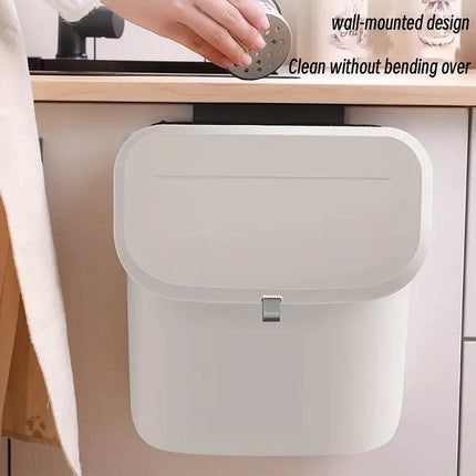 Wall Mounted Hanging Wastebasket with Sliding Lid for Kitchen and Bathroom Use
