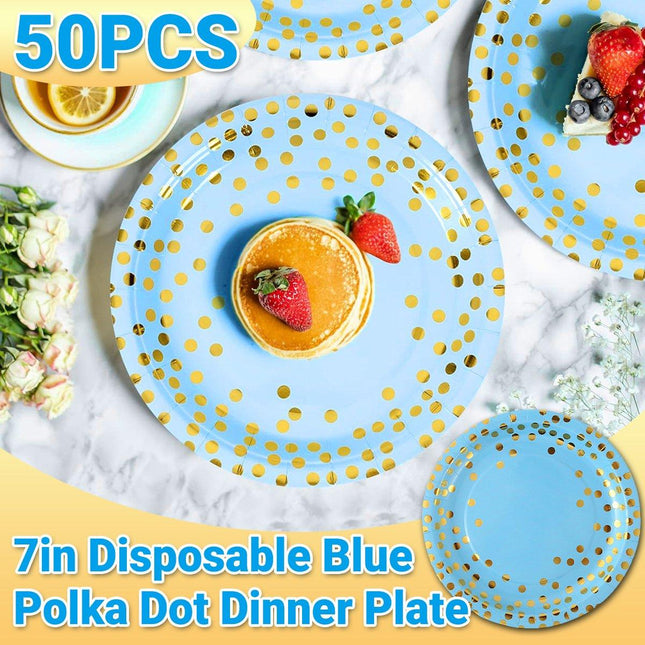 Bronzing Polka Dot Blue Suit Polka Dot Birthday Tableware Disposable High-end Dinner Plate