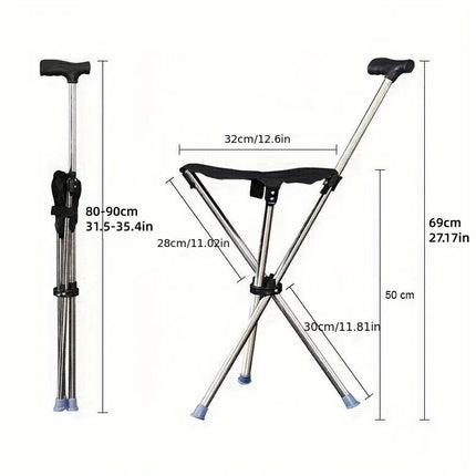 Stainless Steel Walking Stick with Seat Folding Cane Chair for Travel and Outdoor Use