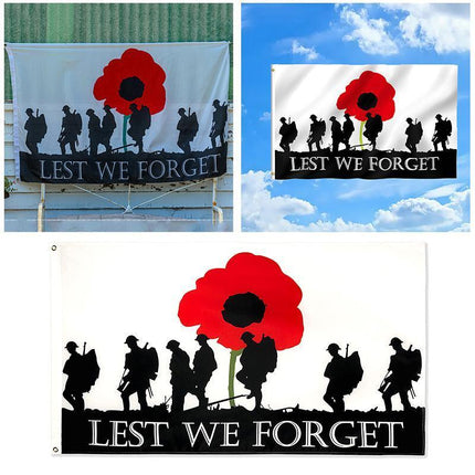 Large Lest We Forget Flag Heavy Duty ANZAC Day Poppy 90 X 150 CM - 3ft x 5ft - Aimall