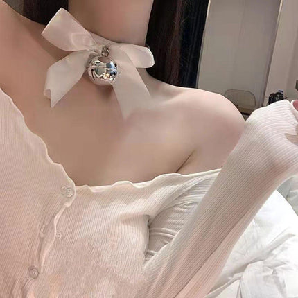 Punk Style Bow Bell Choker Adjustable Collar PU Leather Neckchain Necklace
