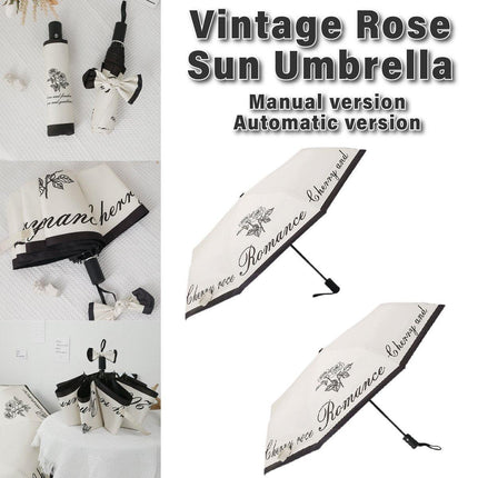 Vintage Rose UV Protection Automatic Manual Tri-fold Sun Rain Umbrella Sunshade