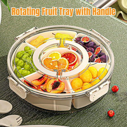 Six Compartment Rotary Fruit Plate Portable Round Snack Box with Lid for Home
