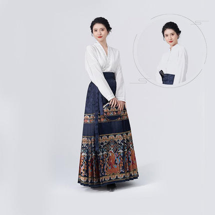 New Chinese Hanfu Horse-faced Skirt Set Daily Embroidered Improved Costume Women - Aimall