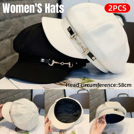 2pcs Vintage Beret Hat Autumn and Winter Versatile Fashionable Warm Headwear Set