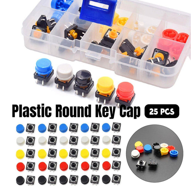 25Pcs Round Tap Switch Buttons with Key Cap Replacement Parts for Home Appliance