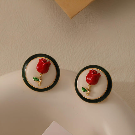 Vintage Rose Flower Stud Earrings for Women Elegant Floral Earrings Jewelry Gift