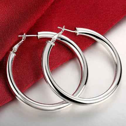 925 Sterling Silver Filled Women Elegant Round Hoop Earrings Stunning Gift