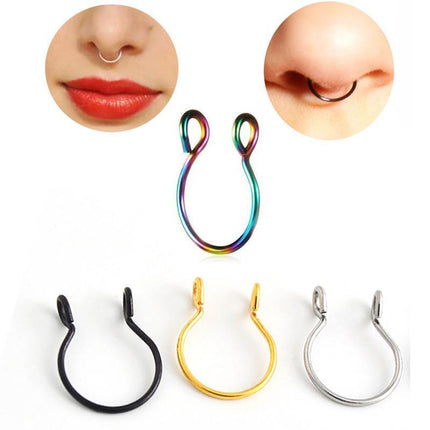0.8MM High Quality Thin Septum Fake Nose Clip Ring Stud No Piercing 5Colours 0.8*8MM - Aimall