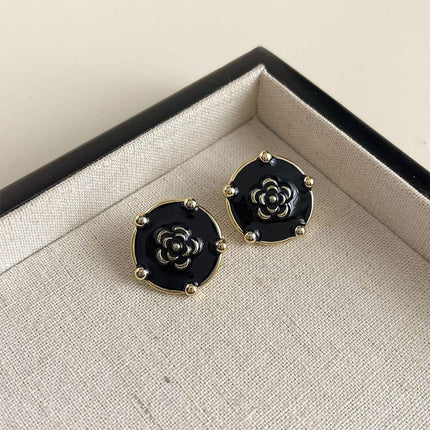 Vintage Black Stud Earrings Women Retro Style Dripping Oil Fashion Jewelry