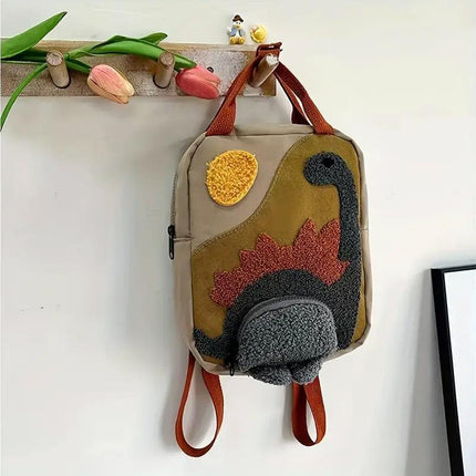 Dinosaur Canvas School Backpack Cartoon Shoulder Bag for Kids Small Travel Bag