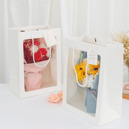 50PCS Flower Bouquet Tote Wedding Favor Bag Bride Tote Clear Gift Bags Handbag White - Aimall