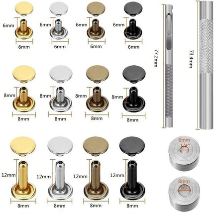 Leather Rivets Tool Metal Stud Set Double Cap Fixing Belt Repair DIY Kit Craft - Aimall