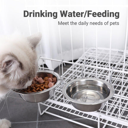 2PCS Pet Bowl Dog Food Cage Crate Water 13CM Hang-on Stainless Steel Metal Cat