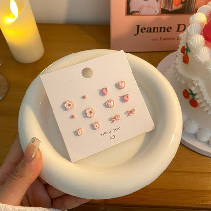 Cute Pink Stud Earrings Set for Women Girls Simple Fashion Jewelry Accessories