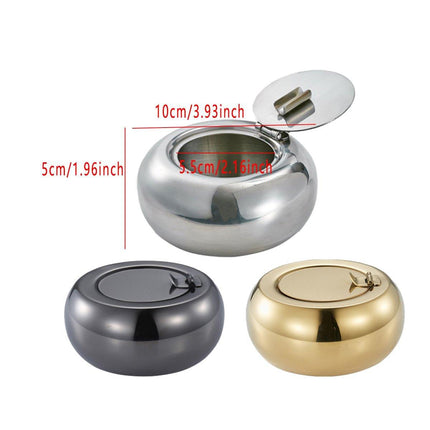 Stainless Steel Ashtray with Cover Smokeless Drum Design Windproof Ash Tray
