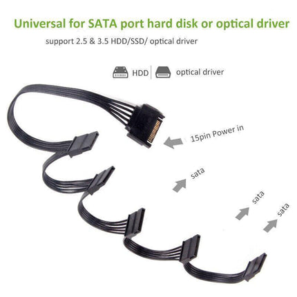 15 Pin SATA Power Y-Splitter Cable Adapter Extension 1 Male to 5 Female For HDD - Aimall