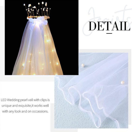 LED Crowns Glowing Headdress Wedding Bride Crowns Pearl Headwear viel party - Aimall