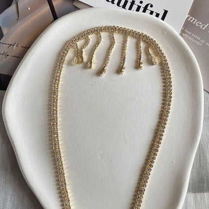 Luxury Zirconia Tassel Necklace Elegant Collar Jewelry for Women Party Wear