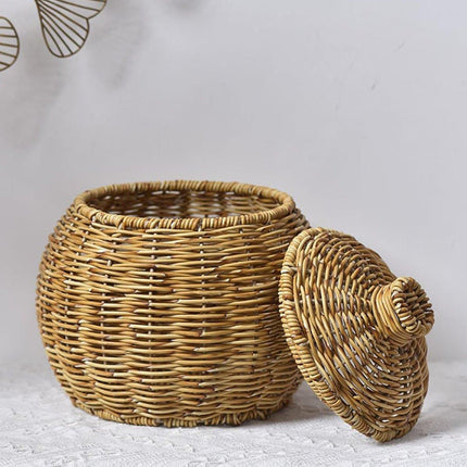 Hand Woven Storage Container with Lid Tabletop Basket Sundries Holder Organizer