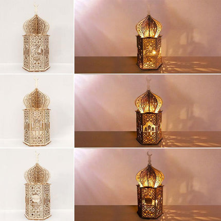 Eid Mubarak Muslim LED Night Light Ramadan Lamp Decor Lights Wooden Lantern - Aimall
