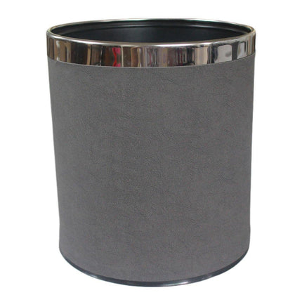 Durable Hotel Trash Bin Leather Wastebasket Office Room Metal Lining 26x22cm