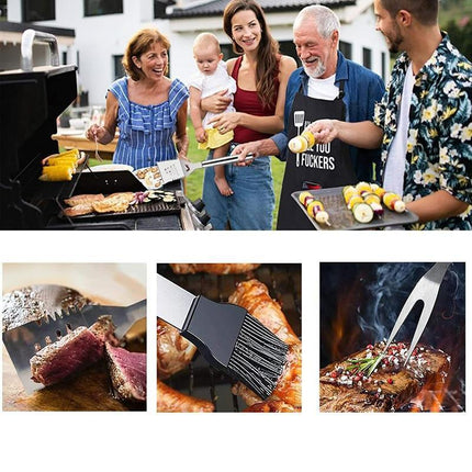 Stainless Steel BBQ Tool Set, Barbecue Grill Tool Set Storage Apron Picnic Gift - Aimall