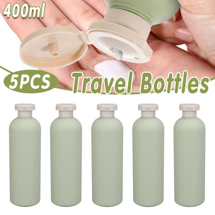 5PCS Green Squeeze Bottles Refillable Plastic Liquid Soap Lotion Travel Use