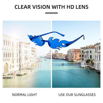 Sunglasses Eyewear Wave Sun Glasses Fire Flame Rimless Fashion Sunglasses - Aimall