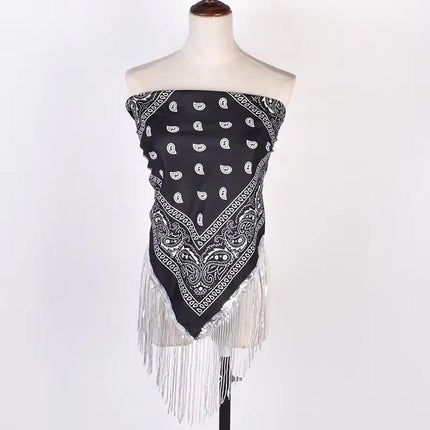 2pcs Fringe Bandana Hip Hop Scarf Stylish Head Wrap Neck Accessory for Men Women