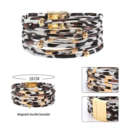 Fashion Magnetic Leather Bohemian Leopard Print Bangle Trendy New Bracelet Gift - Aimall