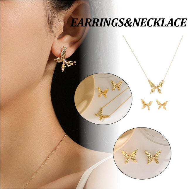 Elegant Vintage Butterfly Pendant Necklace and Earrings Set Stylish Jewelry Gift