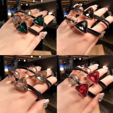 Women Headband Ponytail TriangleDiamond Stretch Hair Rope Multi Colours Concise - Aimall