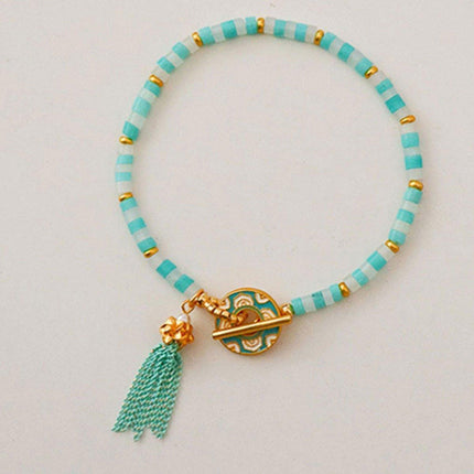 New Chinese Fashion Blue Beaded Bracelet Fringe Simple Elegant Jewelry