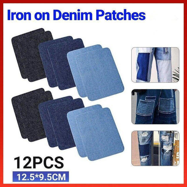 12Pcs Assorted Iron On Denim Fabric Mending Patches Repair Kits For Denim Jeans - Aimall