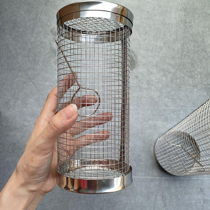 2pcs BBQ Basket Round Grill Cage Portable Rotating Net for Outdoor Cooking