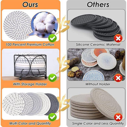 8PCS Round Cotton Woven Coaster Heat Resistant Thick Insulation Dining Table Mat