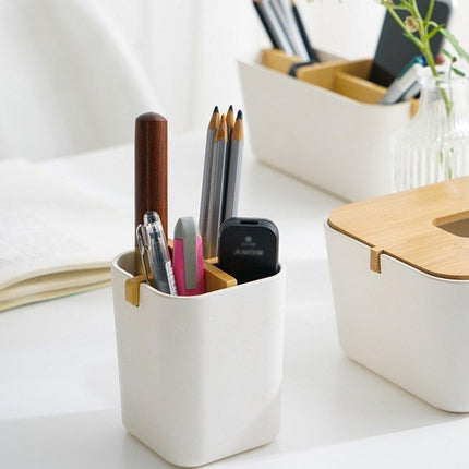Bamboo Fiber Toothbrush Box Bathroom Organizer Desktop Storage Box Pen Holder