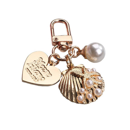 Womens Cute Key Rings Shell Heart Pearl Shape Keychain Charm Bag Hanger Pendants - Aimall