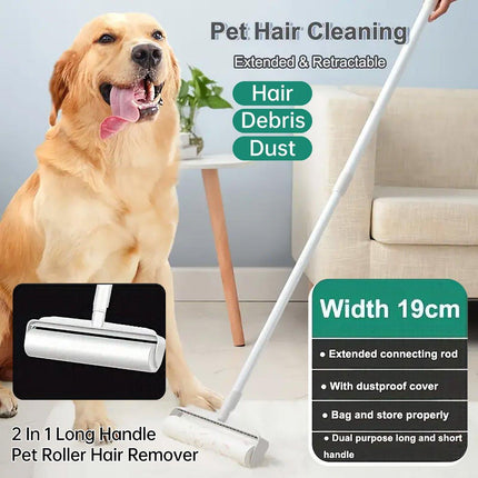 Dual Purpose Pet Hair Removal Roller Long Handle Sticky Lint Brush for Bed Floor