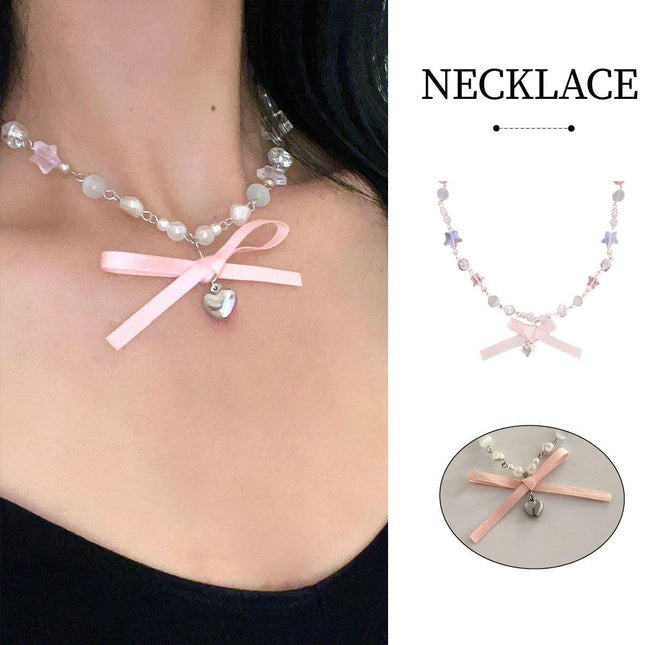 Elegant Women Ballet Necklace Luxury Star Clavicle Chain Transparent Pink