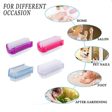 4PCS Two Sided Nail Brush Soft Stiff Bristles Hand Fingernail Scrubber Tool