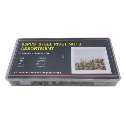 95PCS Carbon Steel Rivet Nuts Flange Blind Nutserts M6 - M12 Rivnut Kit - Aimall