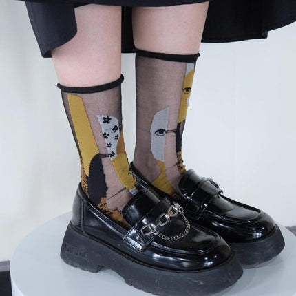 5Pair Thin Cartoon Trendy Socks Sheer Street Style Glass Silk Unisex Socks Party