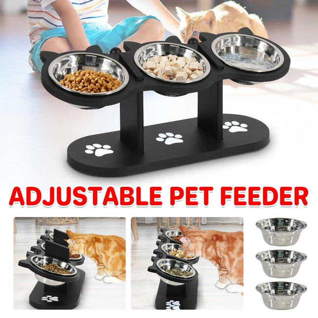 Adjustable 3pcs Pet Feeder Dog Food Bowl Rack Vertical Cat Feeding Station
