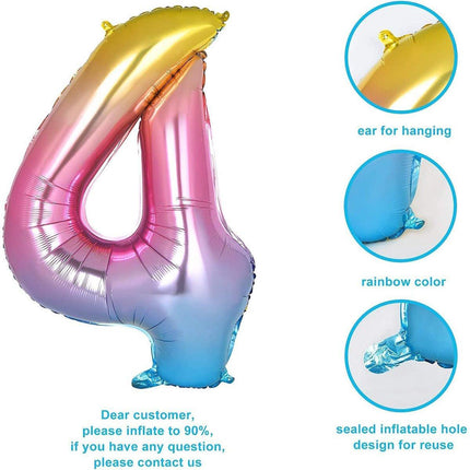 32 Inch Number Foil Balloons Party Decor Rainbow Gradient for Birthday or Events