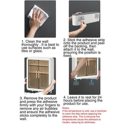 Wall Hanging Storage Cabinet Punch-Free Bathroom Organizer for Rental Rooms